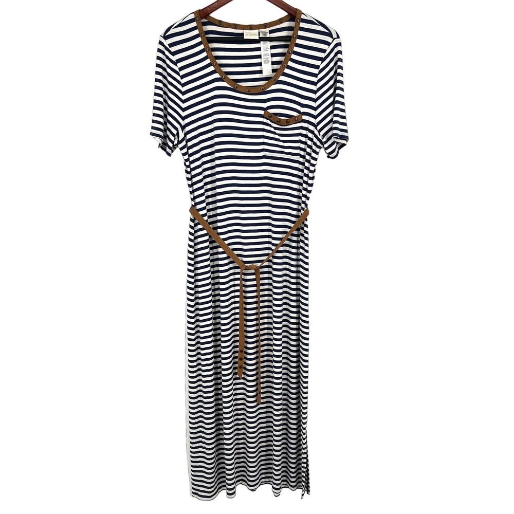 Chico's Navy and White Striped Midi Dress